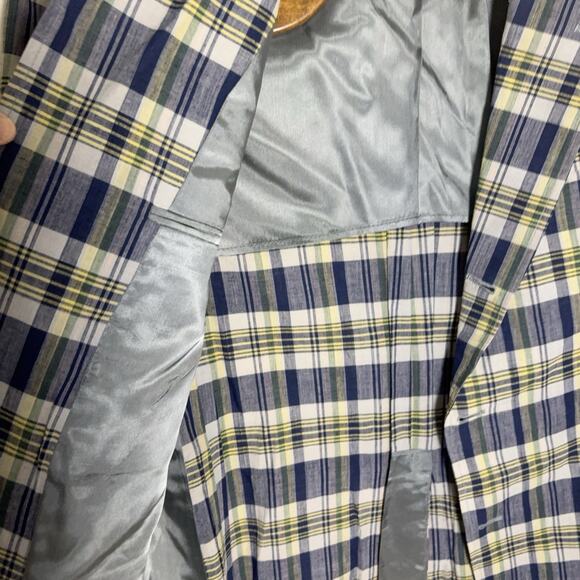 Brooks Brother Madras Blazer Men's Size 45 XL Blue Plaid Lightweight Summer - Picture 6 of 8